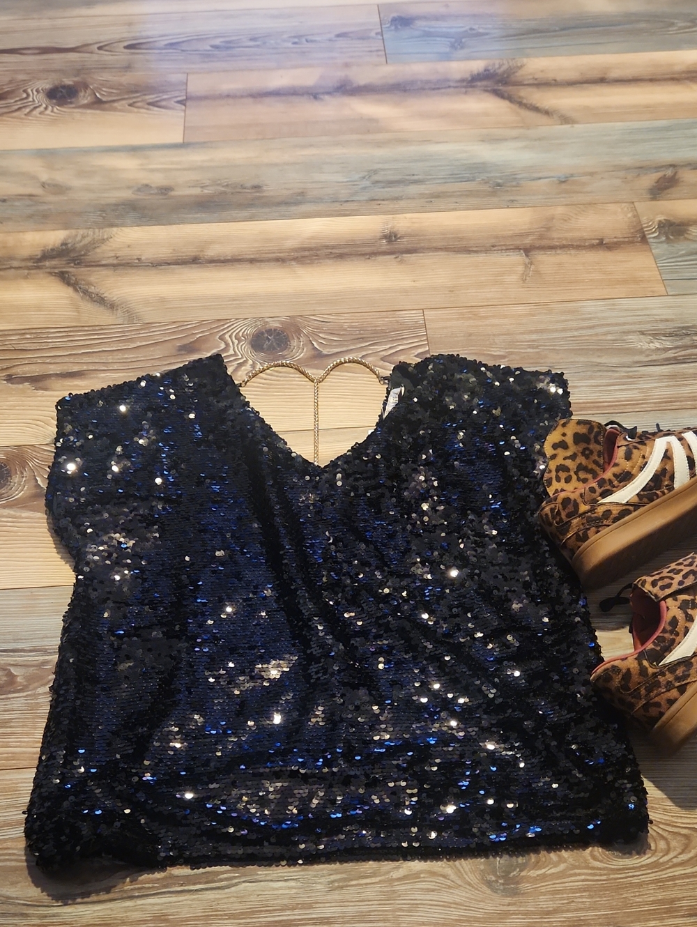 Lavish Black Sequin Top Size Med